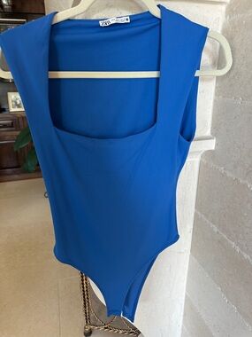 Zara Cobalt Blue Square Neck Bodysuit